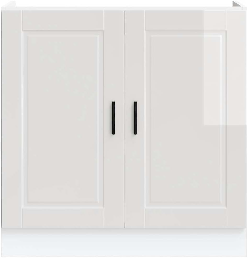 Waschbeckenunterschrank Porto weiß glänzend 80 x 46 x 81,5 cm Spanplatte mit Türen und verstellbaren Füßen, Küchenmöbel mit viel Stauraum, robustes Material
