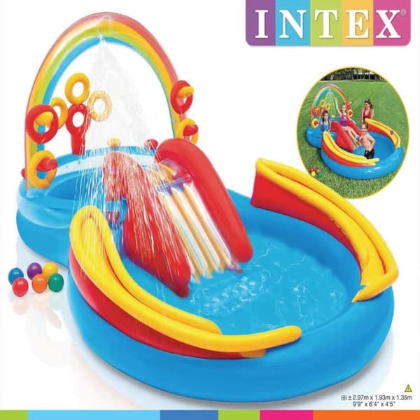 INTEX Oppblåsbart basseng Rainbow Ring Play Center 297x193x135 57453NP