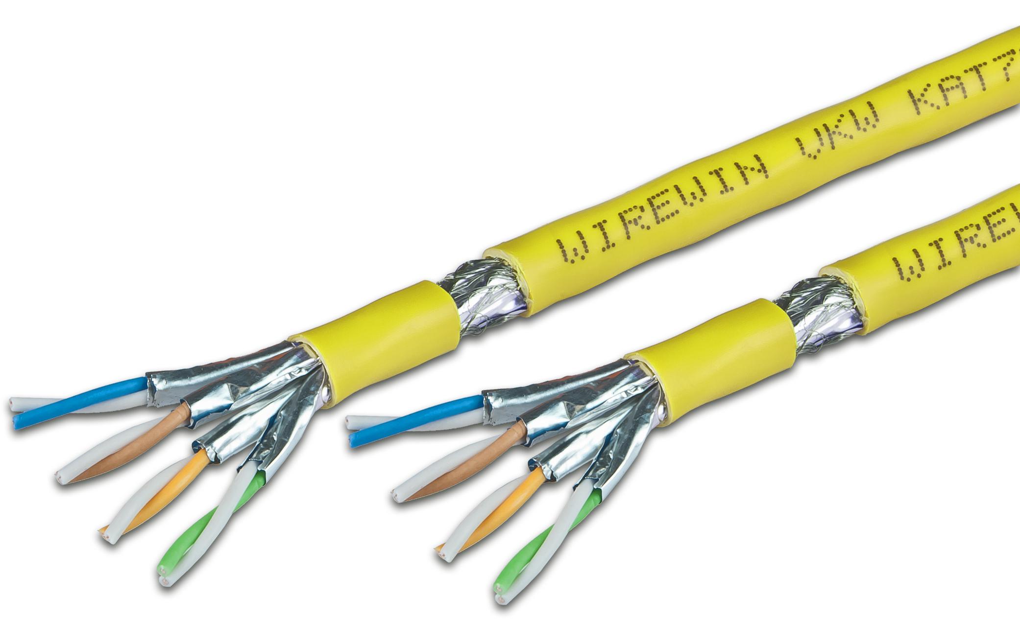 Verlegekabel VKW SFTP K7A LSOH3 Cat 7A, S/FTP, 500 m, Gelb<br>KAT7A Verlegekabel, S/FTP, 1000MHz, LSOH3, Duplex, PoE optimiert, 500m