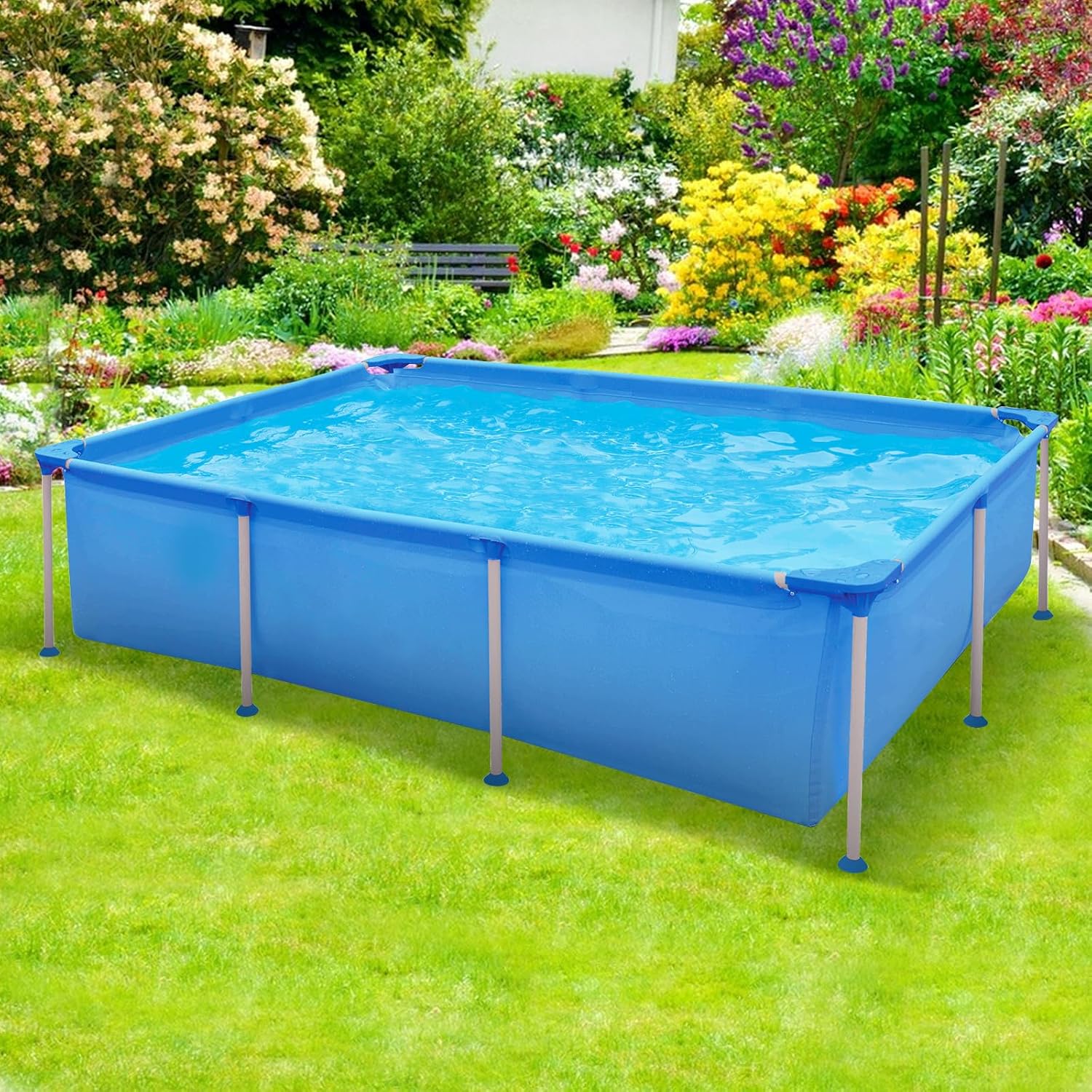 COSTWAY Pool-Set mit Filterpumpe, 258 x 179 cm, Aufstellpool rechteckig, Swimmingpool Komplettset, Swimming Pool für Garten