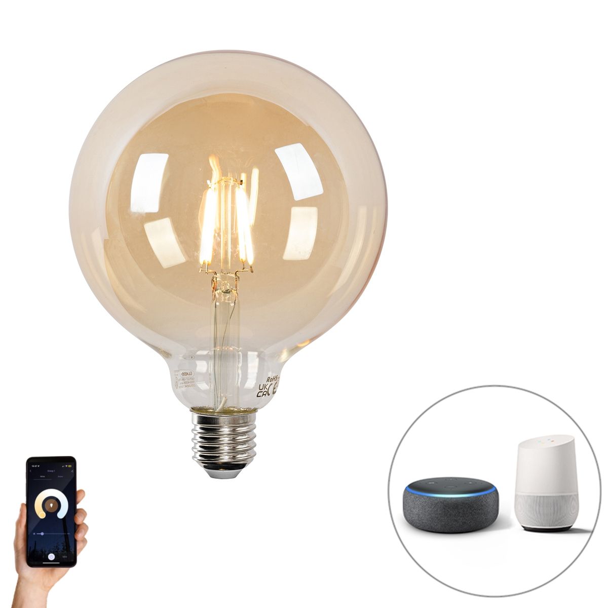 Smart E27 LED lamp G125 goud 4,9W 470 lm 1800-4000K