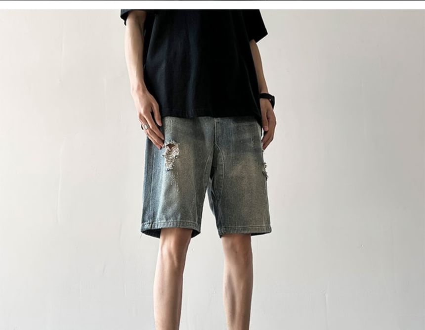 Trimecca - Mid Rise Washed Denim Shorts