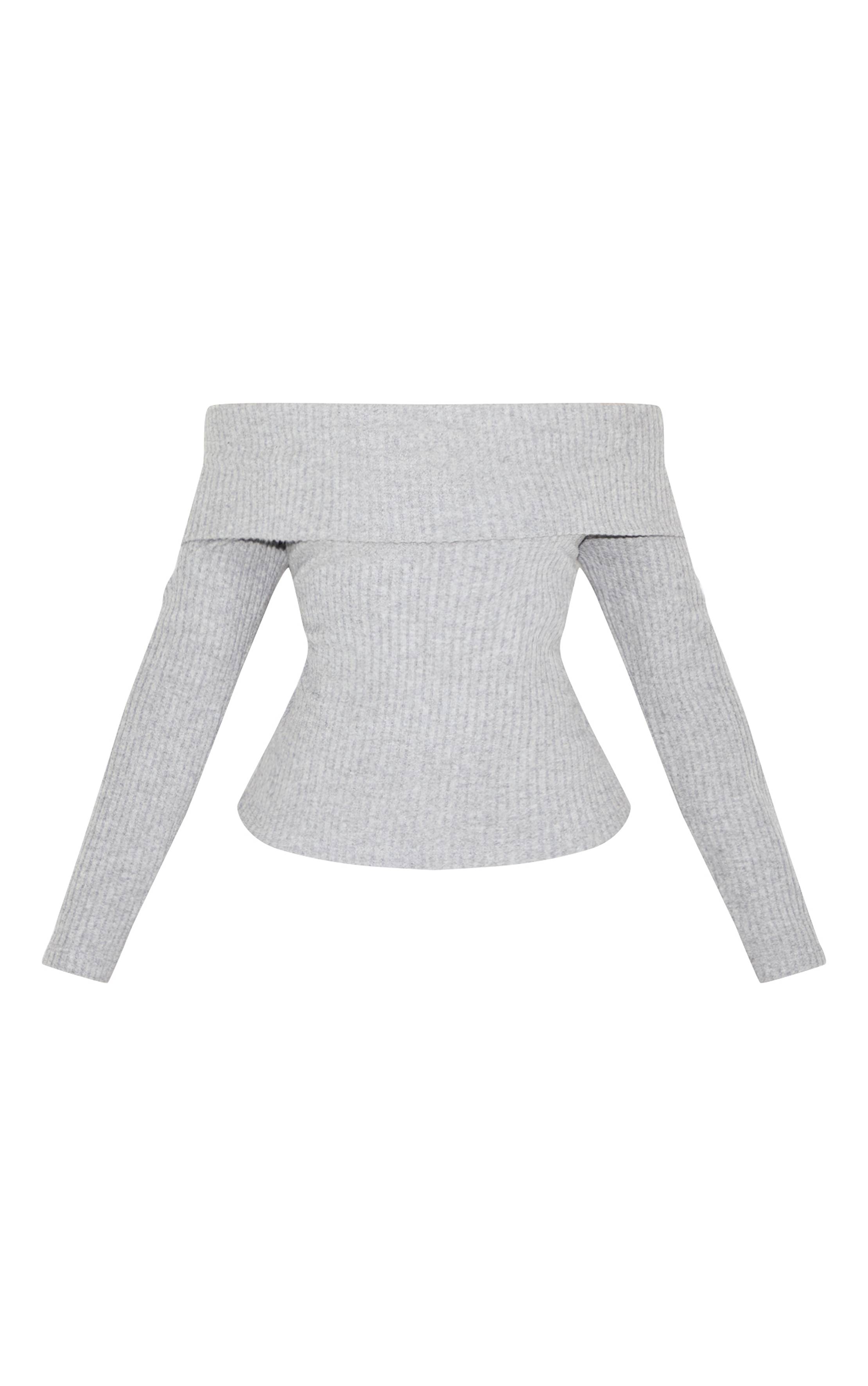 Gris Haut Long Bardot Côtelé Petite Taille
