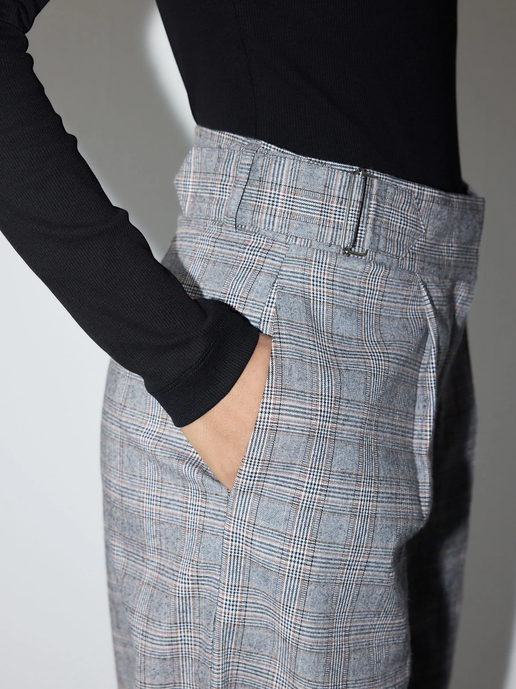 Grijs geruit - Modieuze broek met wijde pijpen