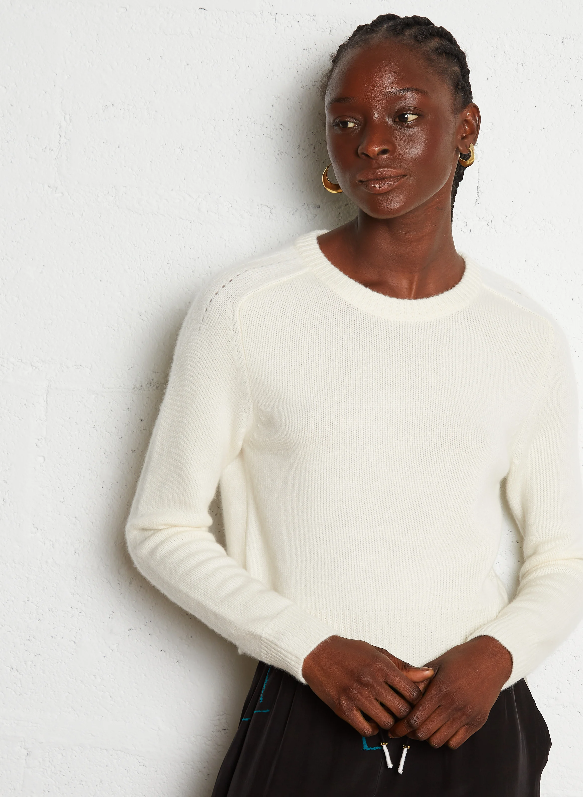 CAROLINE - Pull droit col rond en cachemire | Blanc