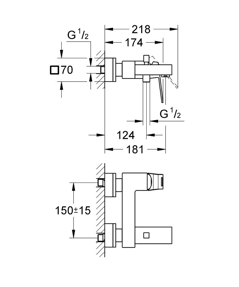 Grohe Eurocube badkraan m. omstel m. koppelingen chroom