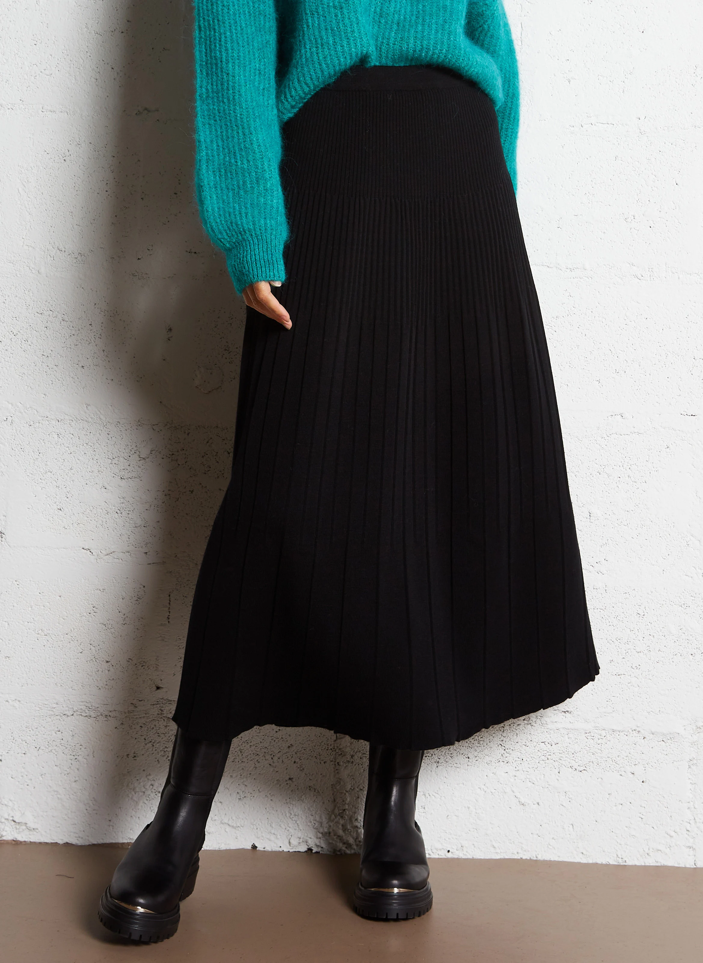 ALEXANDRA - Jupe midi évasée en laine I.CODE x LA FRANCAISE | Noir