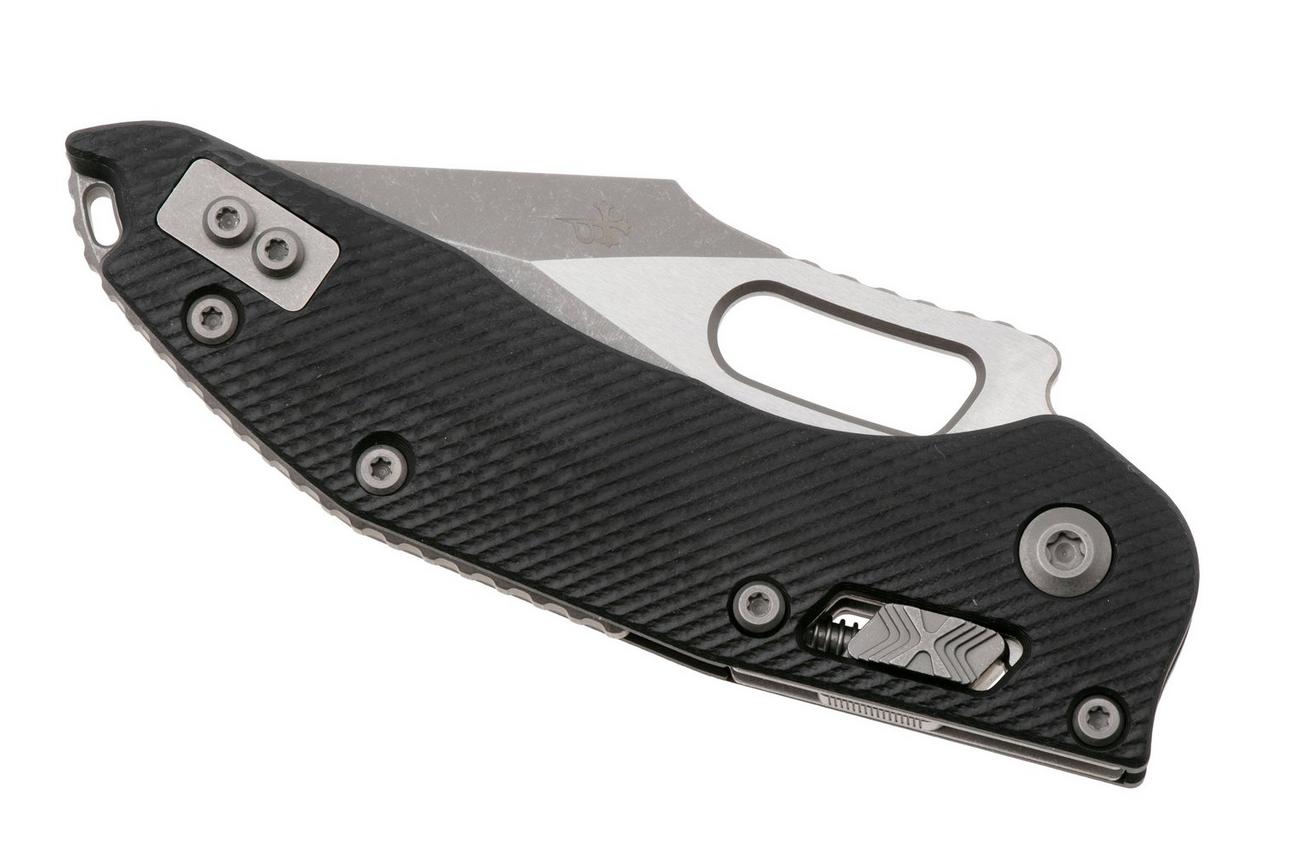 Microtech Stitch 169RL-11APFLGTBK, Apocalyptic Stonewashed M390MK, Fluted Black G10, partial serrated zakmes, Borka Blades design