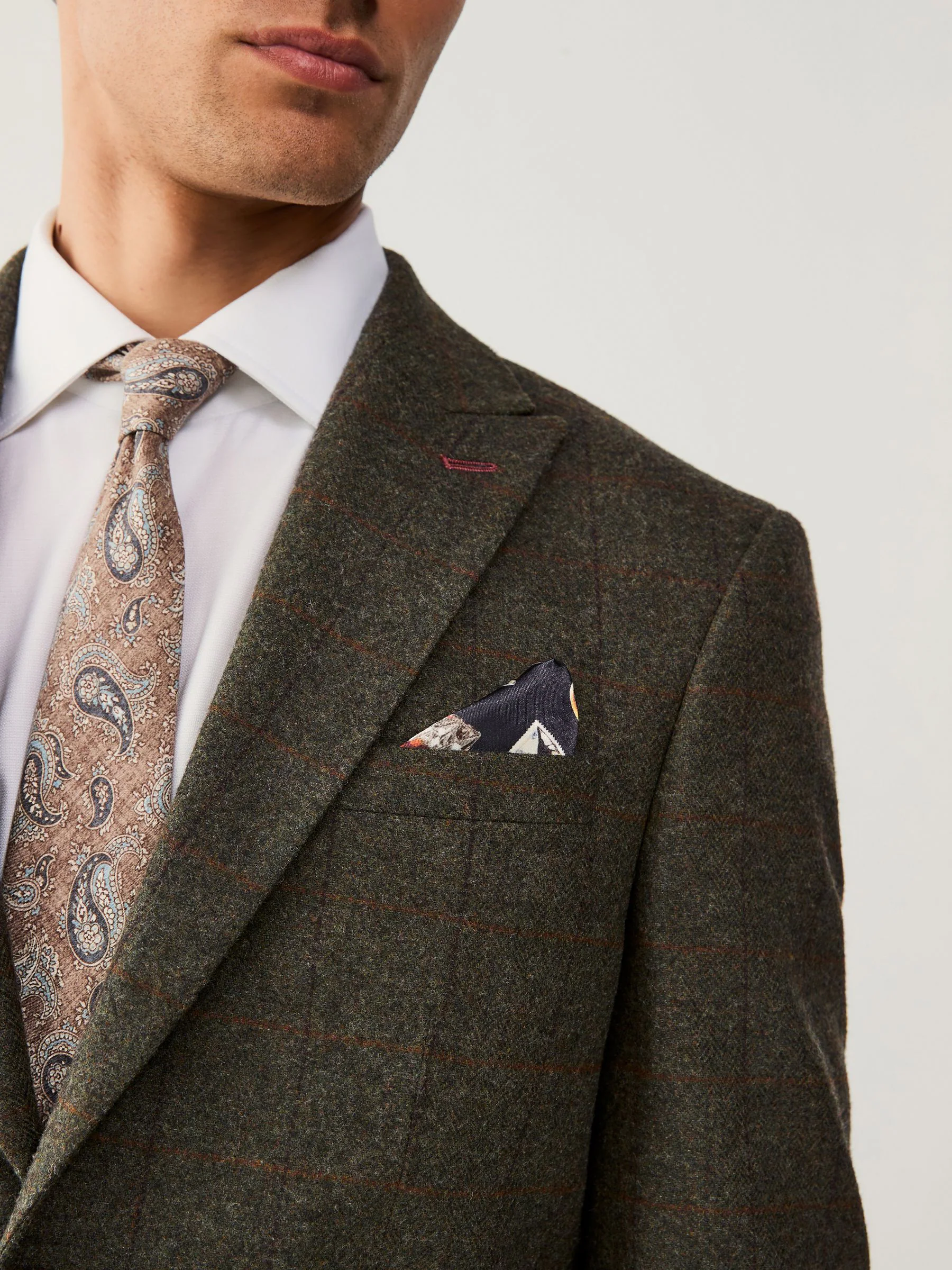 Groen - Geruit colbert met standaard pasvorm en trimmed-effect