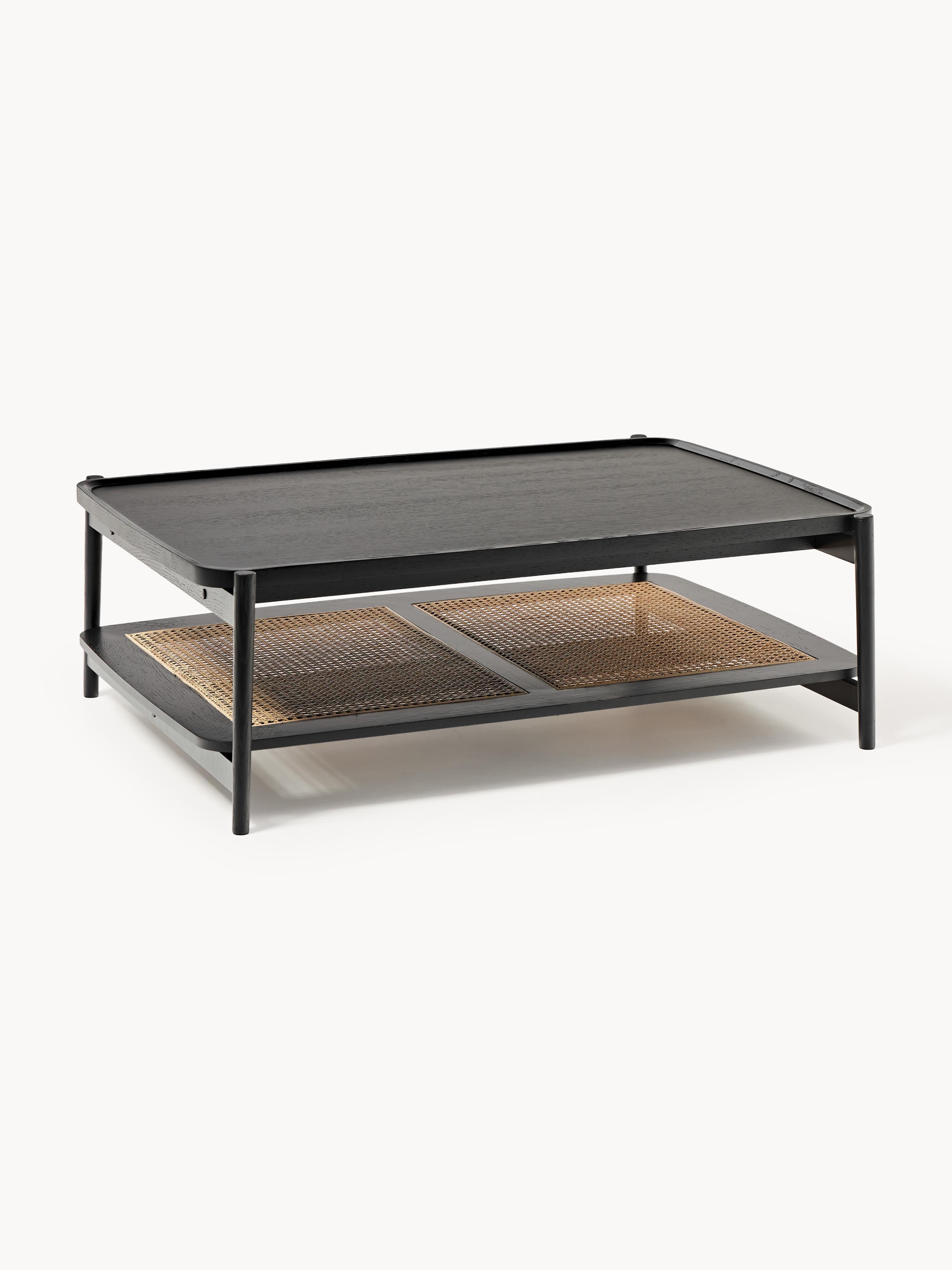 Houten salontafel Libby met plank van Weens vlechtwerk