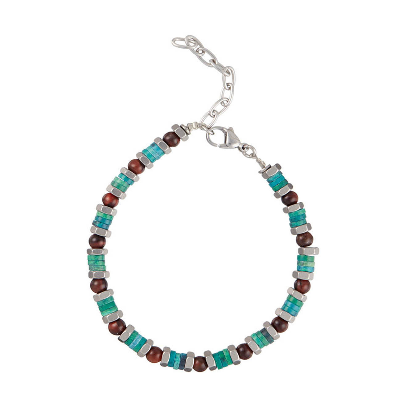 Jacobson Bracelet Caitlin en Acier, Oeil de Tigre & Perles rouge/vert