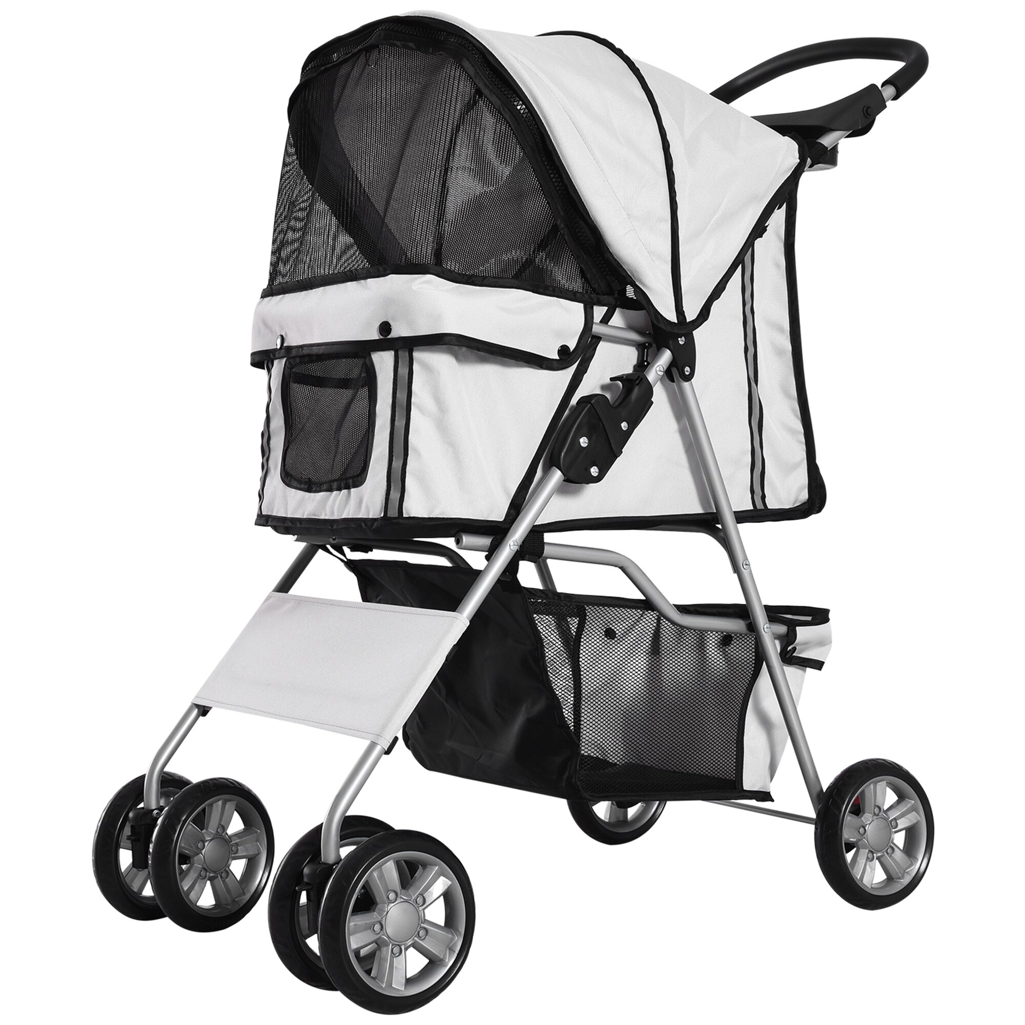 PawHut Hundewagen mit Gitternetz grau, schwarz 75 x 45 x 97 cm (LxBxH)