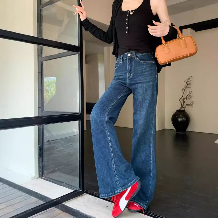 Rosesand - High Rise Washed Straight-Fit Boot-Cut Jeans