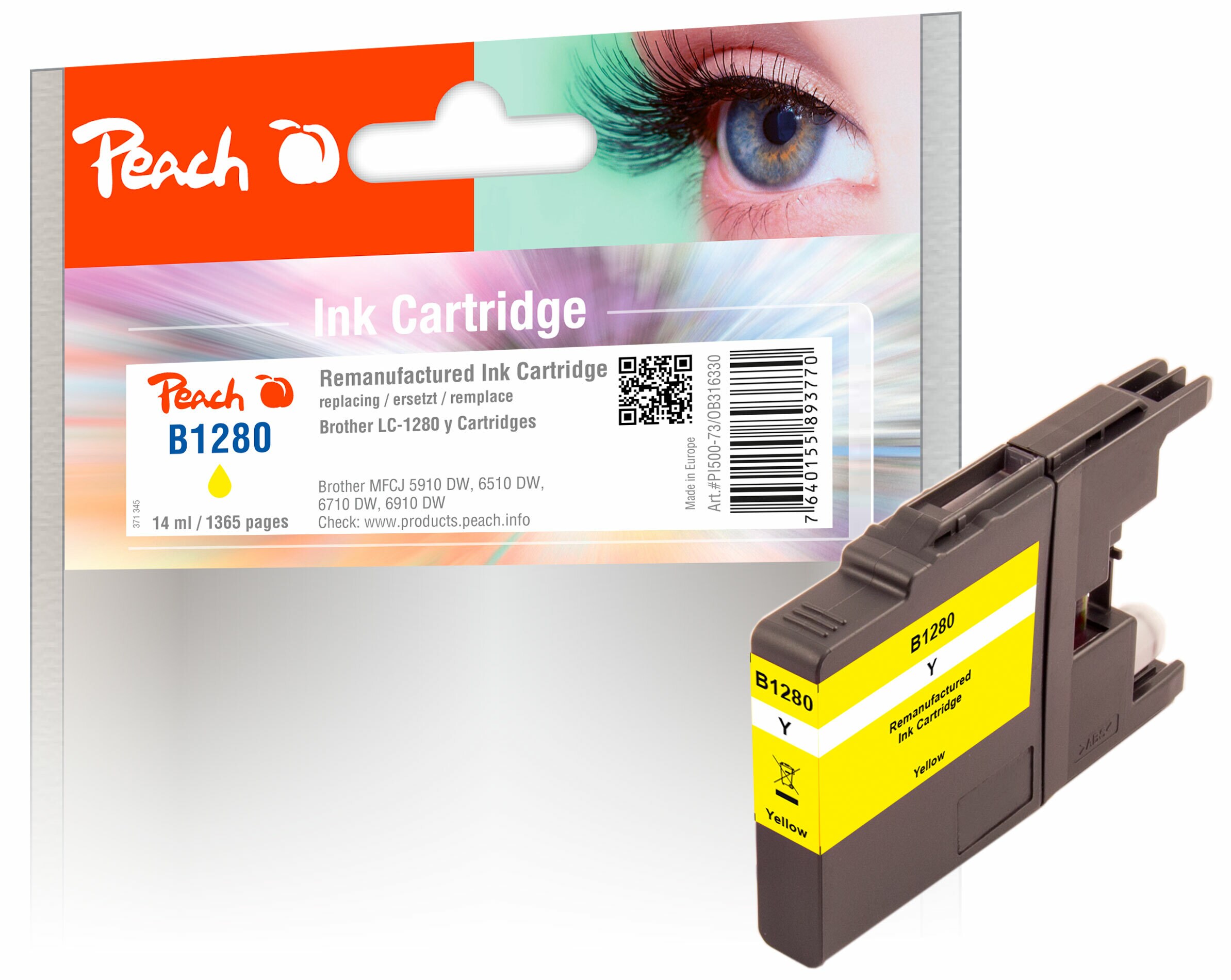 Peach B1280 XLY Druckerpatrone XL ye ersetzt Brother LC-1280XLY für z.B. Brother MFCJ 6710 DW, Brother MFCJ 5910 DW, Brother MFCJ 6510 DW (wiederaufbereitet)
