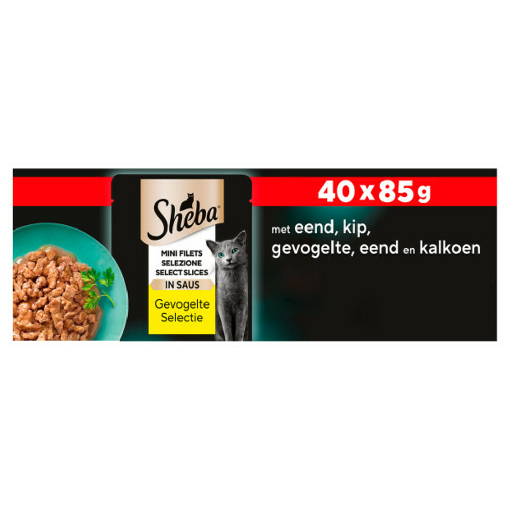 Sheba Mini Filets Kattenvoer Natvoer Gevogelte in Saus Mega Pack Maaltijdzakjes40 x 85 gr