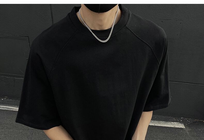 Omozando - Effen oversized T-shirt met ronde hals en elleboogmouwen