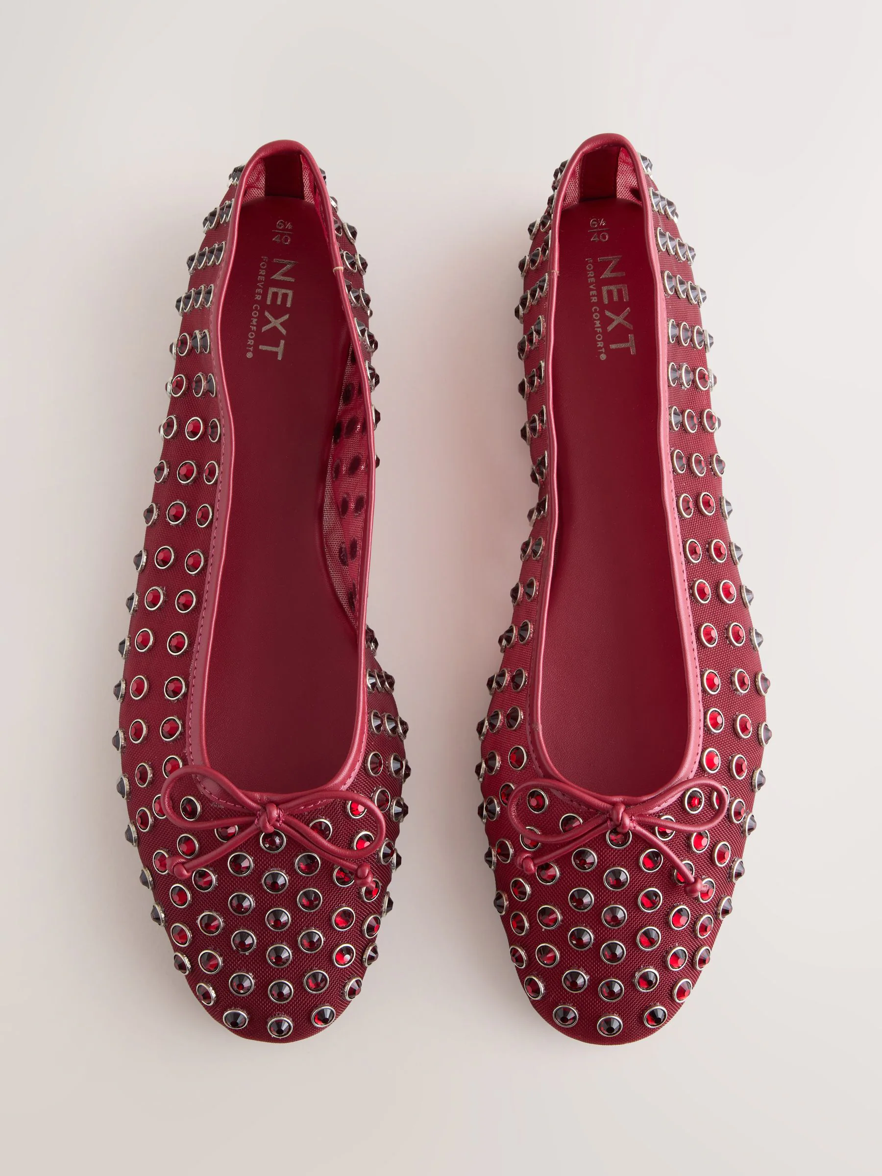 Rood - Forever Comfort® Mesh Jewelled Ballerina Shoes