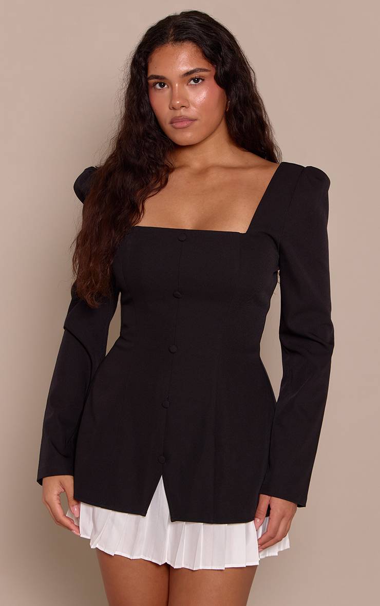 Noir Robe Mini Ajustée À Épaulettes Et Plis