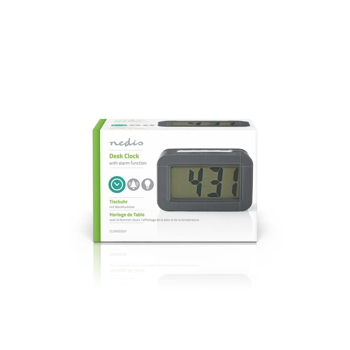 Nedis Digital Desk vekkerklokke | LCD-bakgrunnsbelysning | 3.5 cm | Bakgrunnsbelysning | slumrefunksjon | Nei | Grå / Hvit