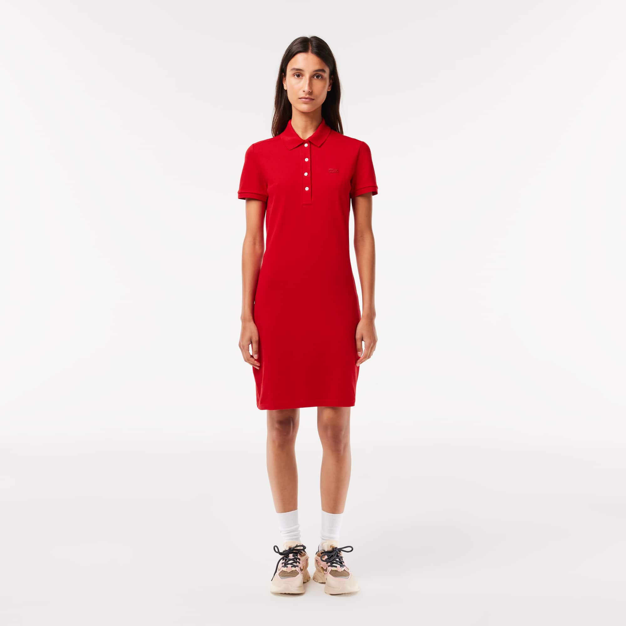 Robe polo en piqué de coton stretch Robes & Jupes - Rouge - Lacoste - Femme