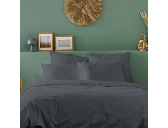 BLEU CALIN - Taie d'oreiller percale de coton - anthracite - 50x75cm