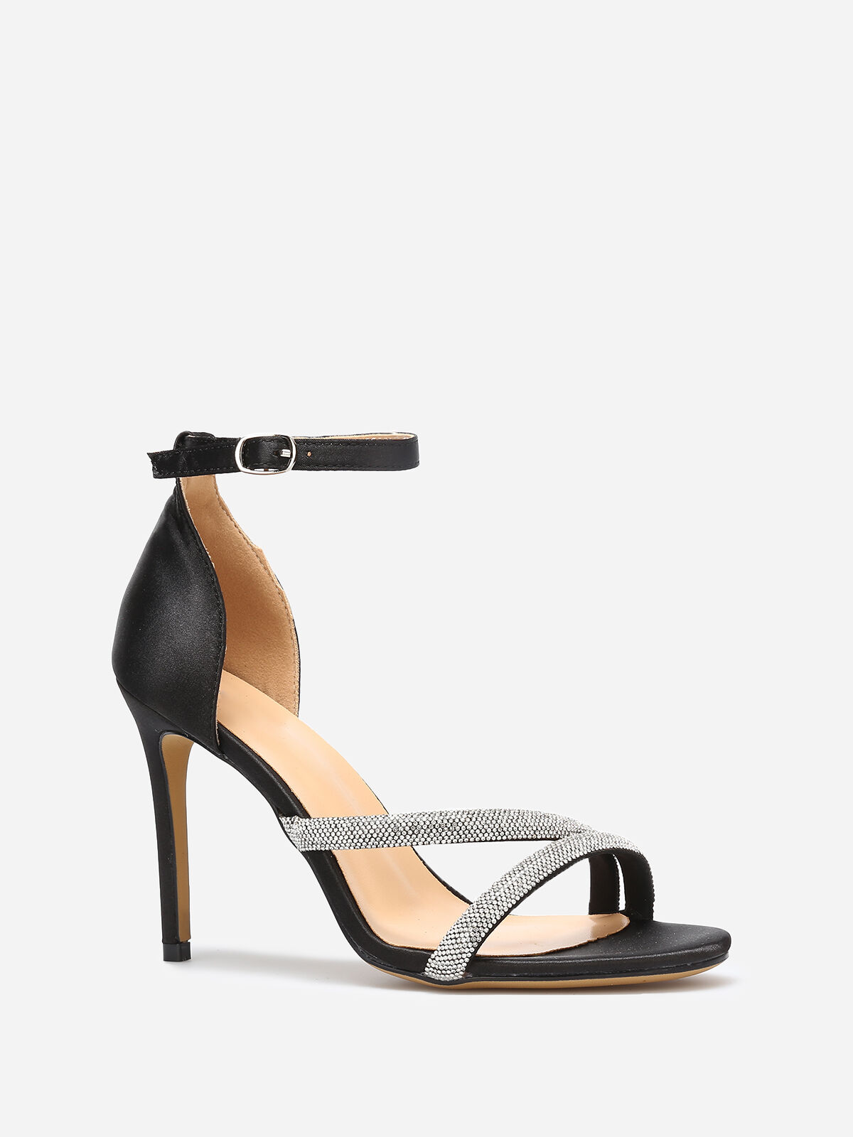 Sandales satinées à strass- Noir