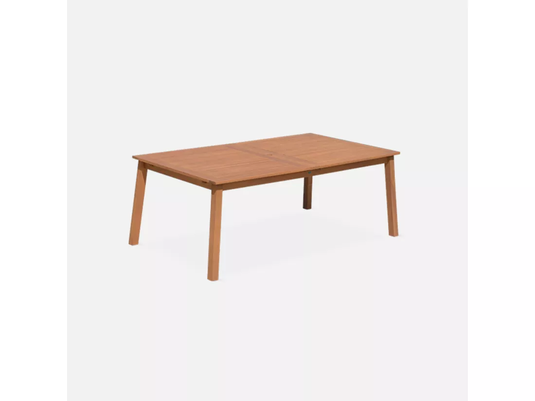 Table de jardin en bois 200-250-300cm - Almeria - Grande table rectangulaire avec allonge eucalyptus. Intérieur / Extérieur
