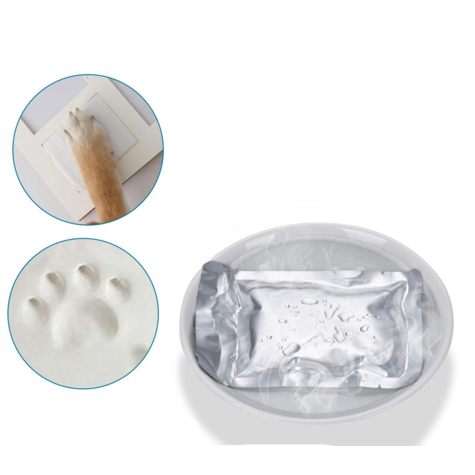 (3-tlg. Set) 3D Haustier Pfoten Abdruck Kit DIY Baby Fussabdruck Gipsabdruck Form inkl. Bilderrahmen - Weiss