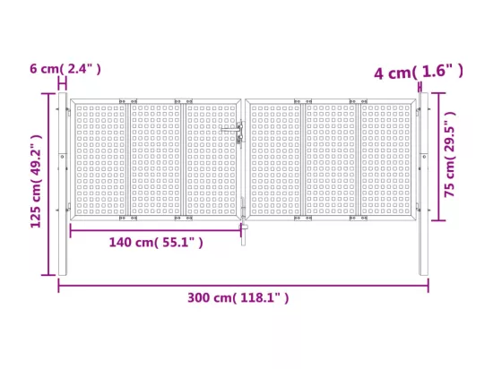 Portail de jardin anthracite 300 x 125 cm acier