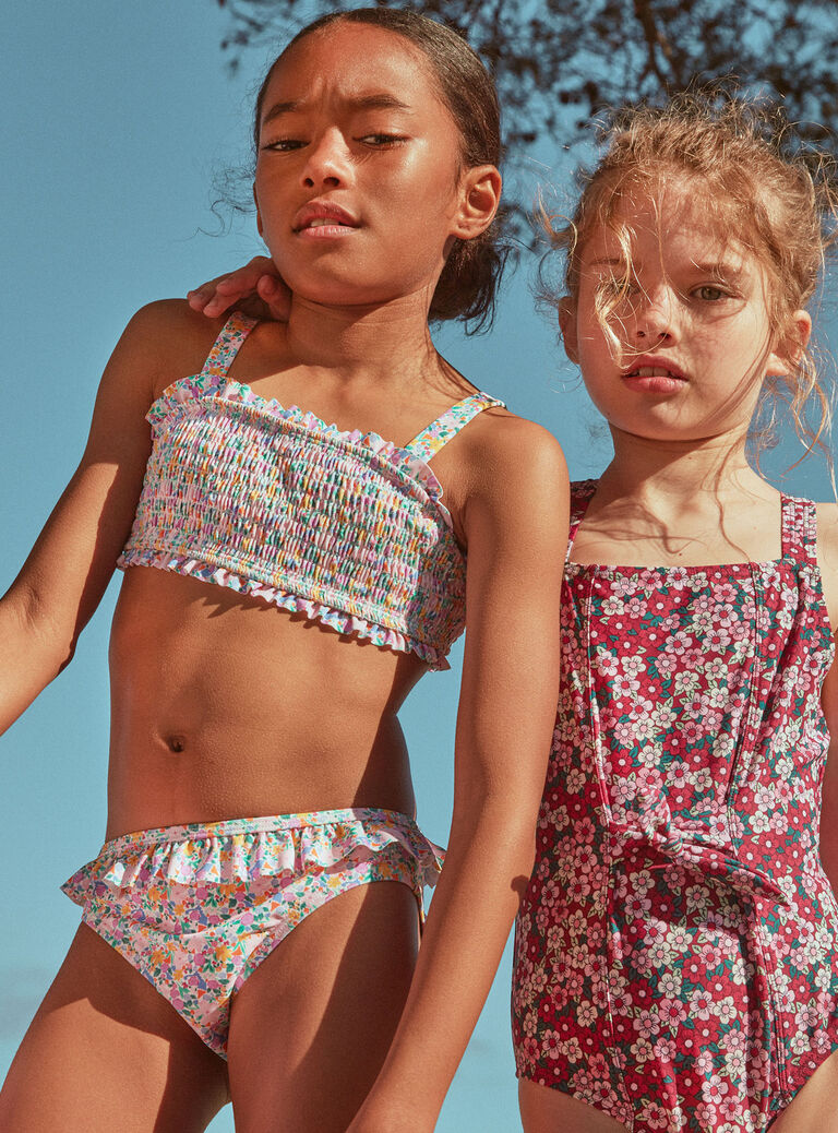 Maillot de bain 2 pièces écru à imprimé fleuri