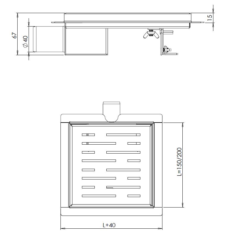 Mueller doucheput met flens en zijuitlaat 20x20cm RVS