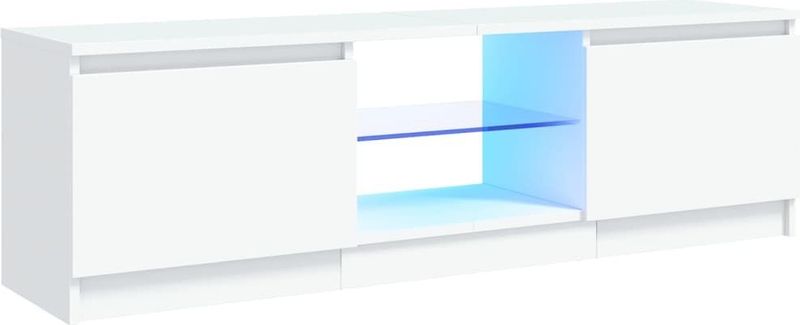 vidaXL Tv-meubel - Wit - Bewerkt Hout en Gehard Glas - LED-verlichting