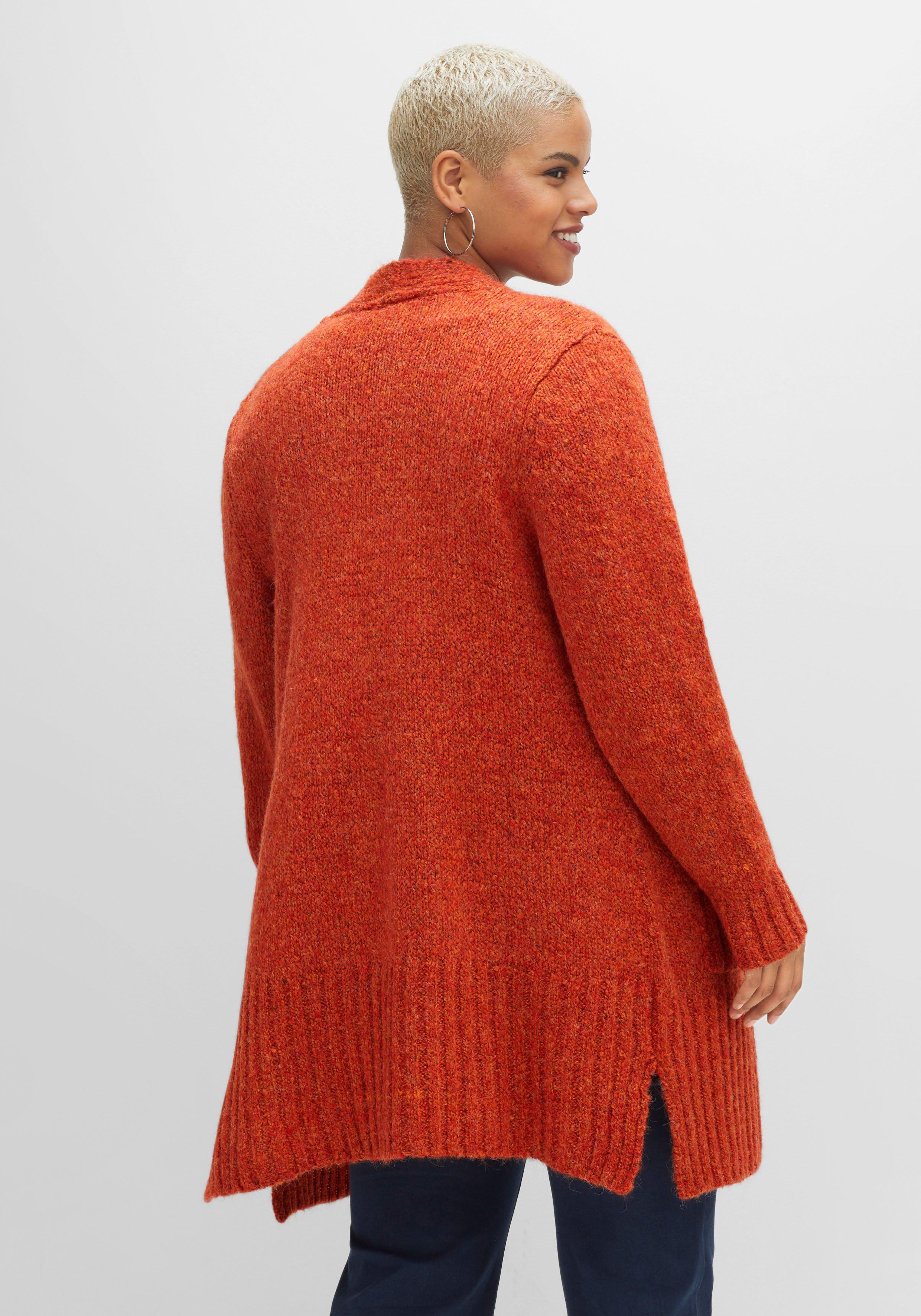 Verschlusslose Longstrickjacke in melierter Optik