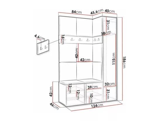 Meuble d'entrée Hartford 277, 186x124x46cm, Miroir, Marron|Chêne Artisan