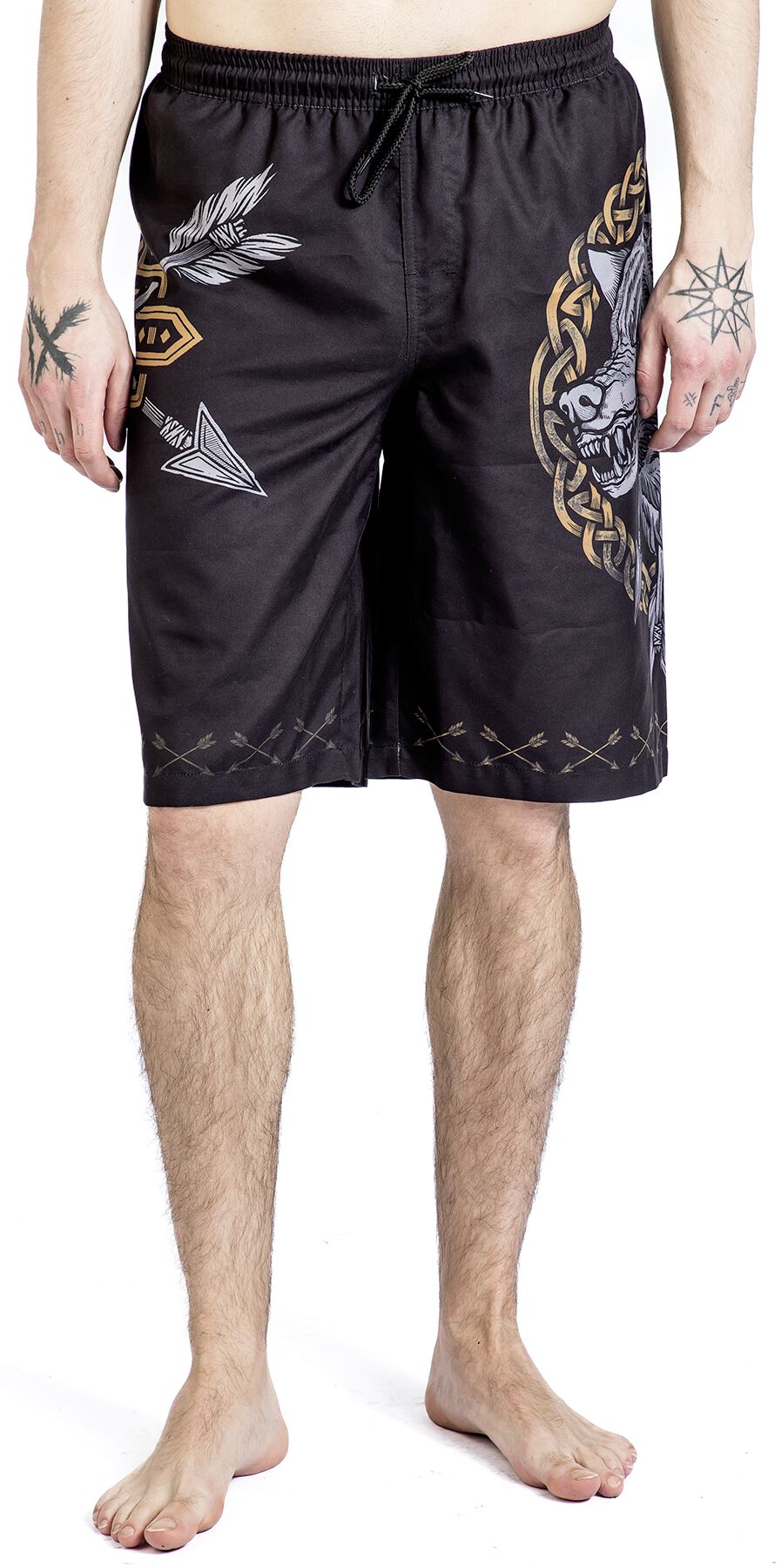 Swim Shorts With Arrow and Wolf Print | Black Premium by EMP Short de bain