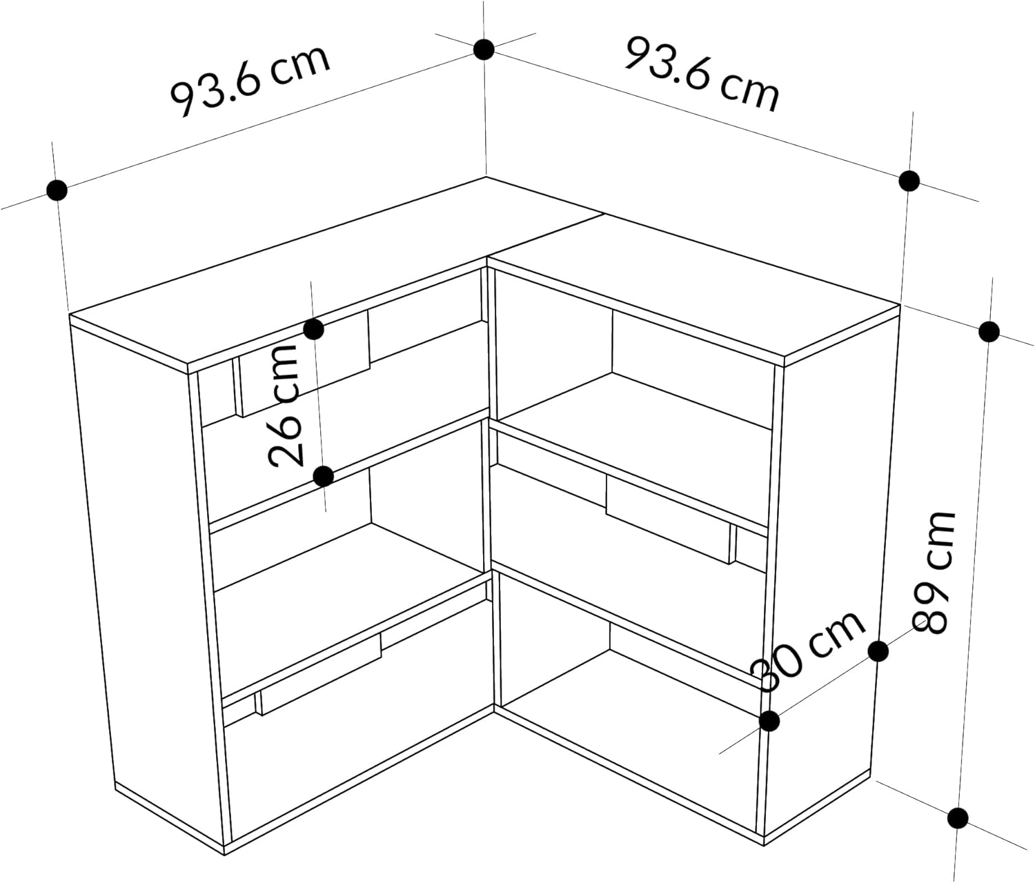 HOCUS PICUS Molly No:3 Corner Bookcase with Many Color Options - Living Room Furniture - Easy to Assemble - Book & Essentials Storage - Two Size Options (Eiche)