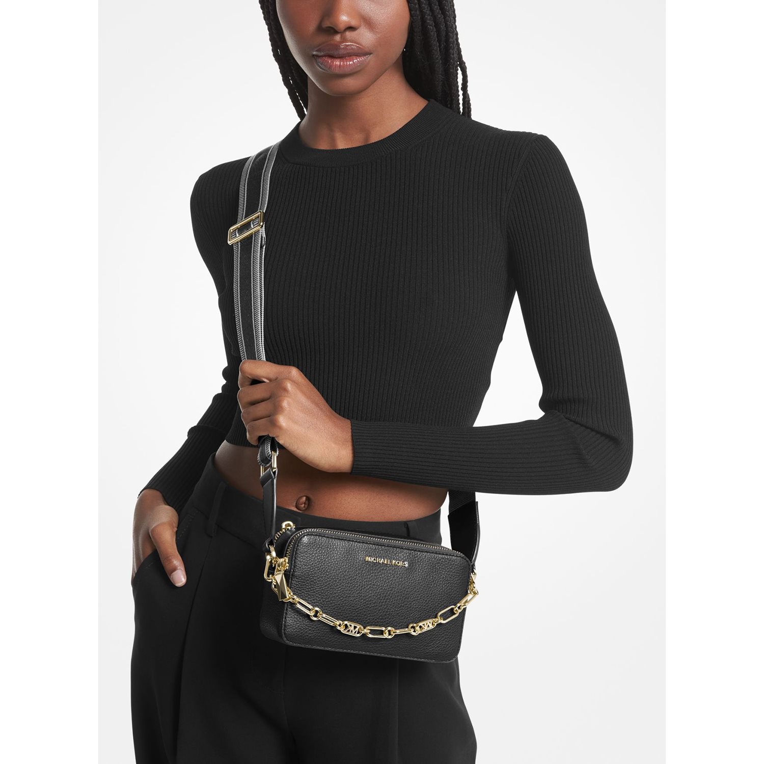 Michael Kors Jet Set Sm Dbl Zp Camra Chn Xbody black
