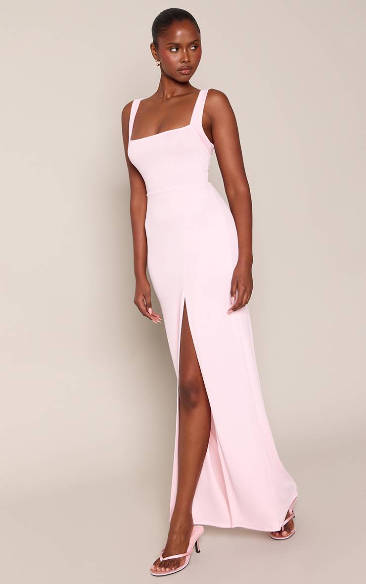 Rose Clair Robe Maxi À Encolure Droite