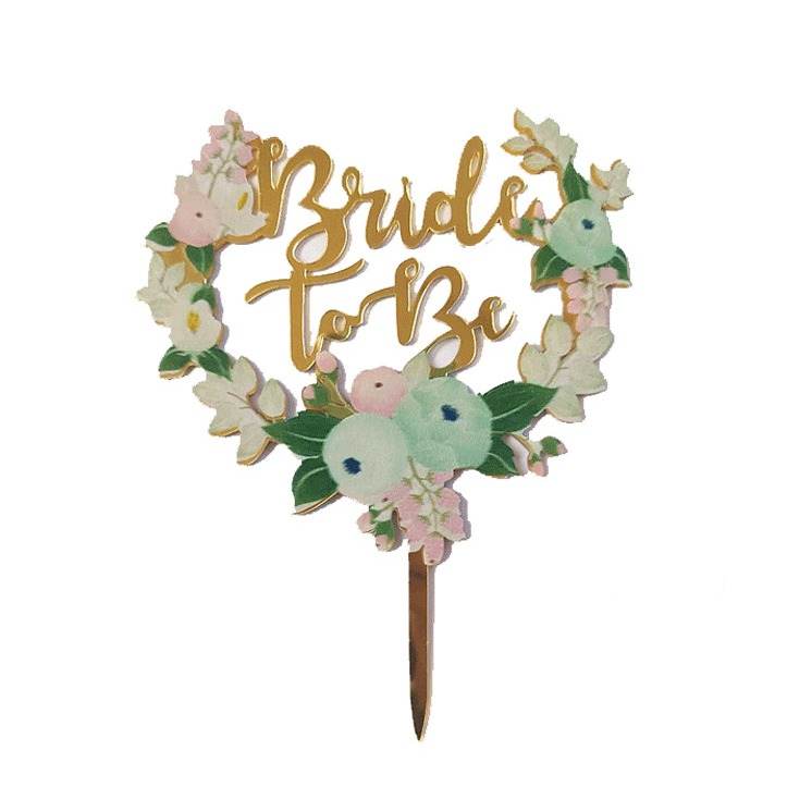 Kuchenstecker Bride To Be mit Blumenkranz Acryl Tortenstecker Topper Junggesellinnenabschied Dekoration für Torten / Kuchen - Gold