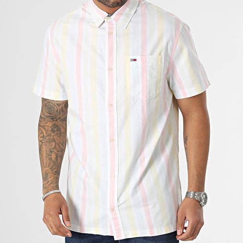 Chemise Manches Courtes A Rayures Classic Bold Stripe 5931 Blanc Jaune Rose Vert