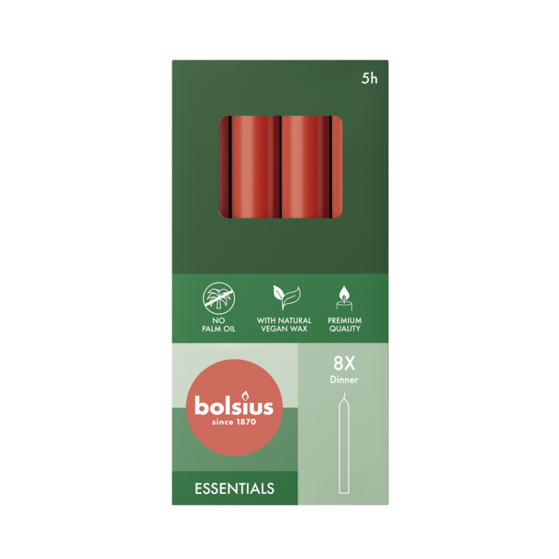 Bolsius Dinerkaarsen Delicate Red 170 x 20 MM 8 Stuks