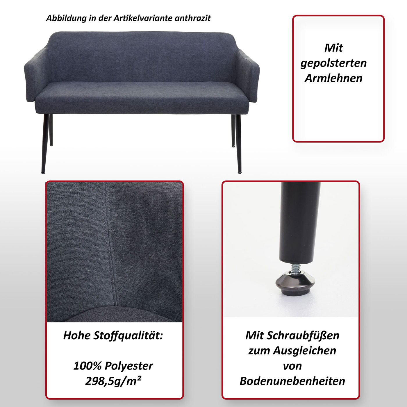 Sitzbank MCW-L13, Esszimmerbank Bank Polsterbank Garderobenbank Rückenlehne Armlehne Stoff/Textil 133cm ~ creme-weiß