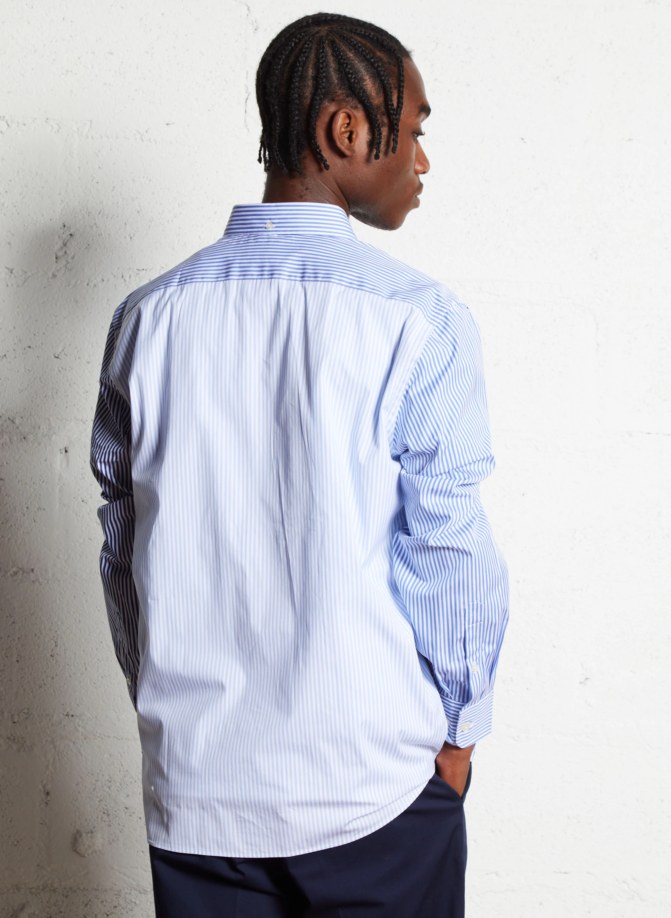 Chemise col classique rayée en coton | Bleu