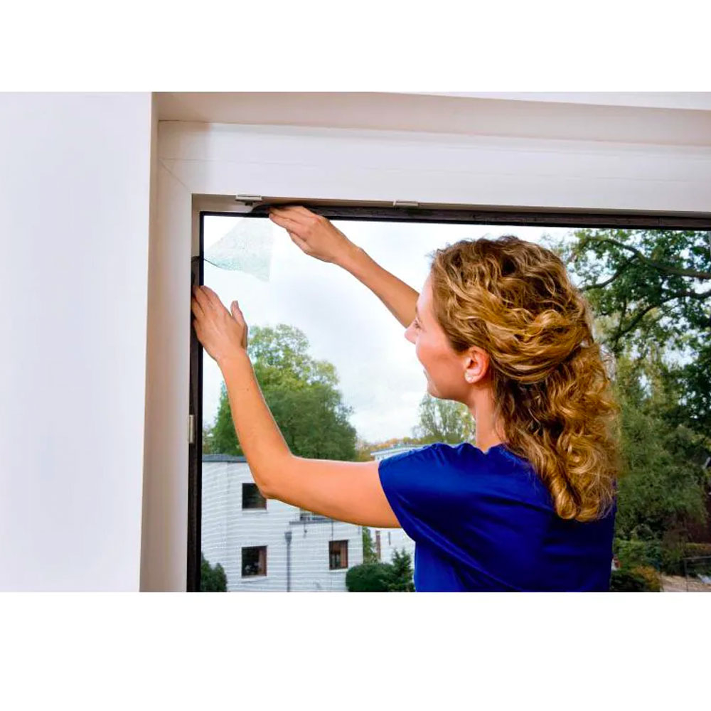 (130x150cm) Fenster Fliegengitter Insect Stop Comfort   Klettverschluss / Cutter / Andruckbürste (55388-00021) - Schwarz