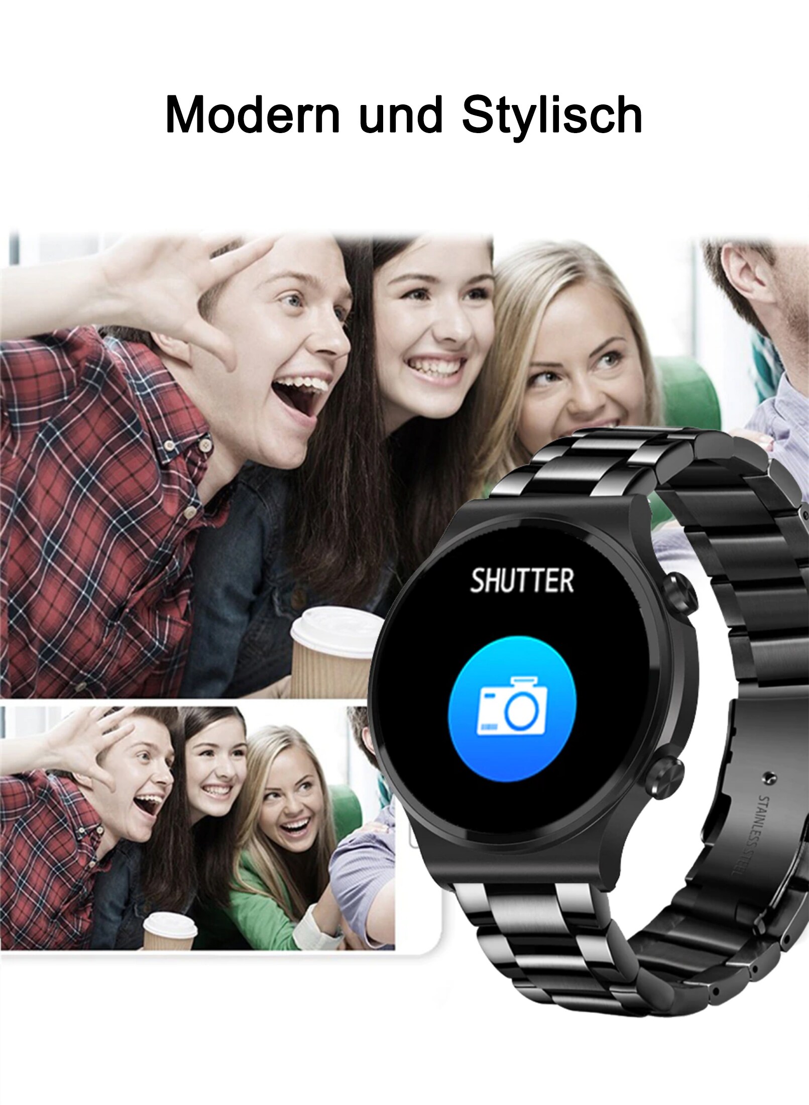 TPFNet Smart Watch / Fitness Tracker IP67 für Damen & Herren - Silikon Armband - Android & IOS - Schwarz