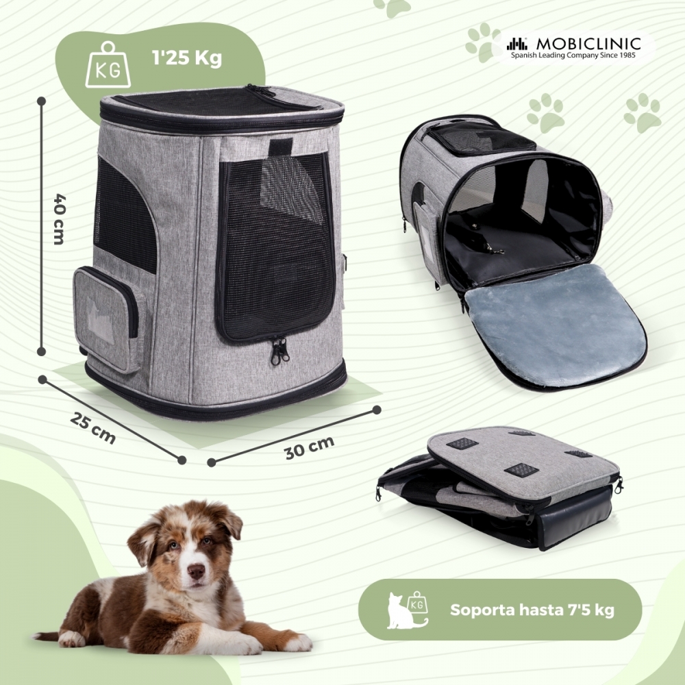 Bolsa de transporte dobrável para animais de estimação, 30 x 25 x 40 cm, com ventilação em tela e bolso duplo lateral, da Thor Mobiclinic.