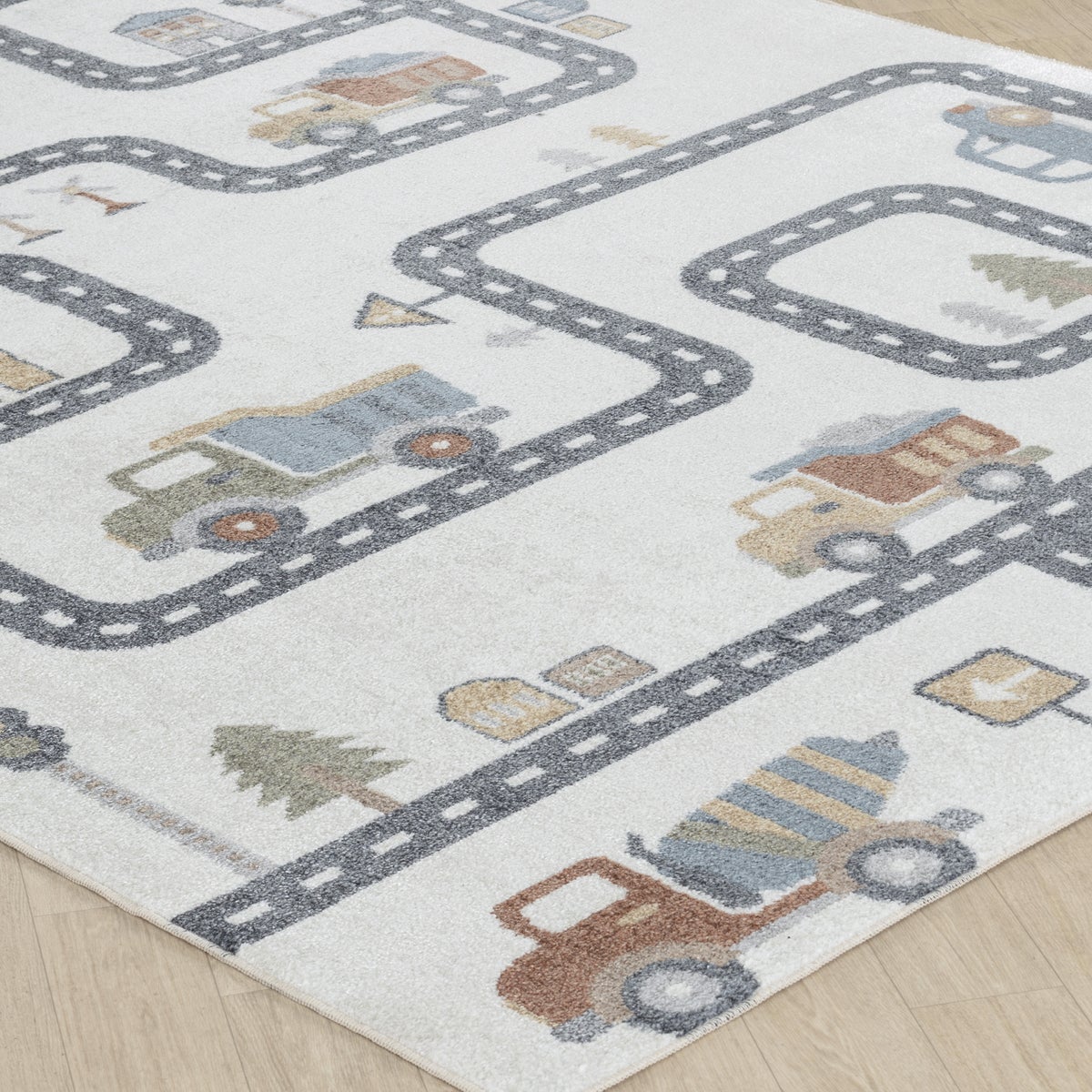 Machinewasbaar kinderkleed, racebaan, beige/grijs, 80x150 cm, VROOMVILLE