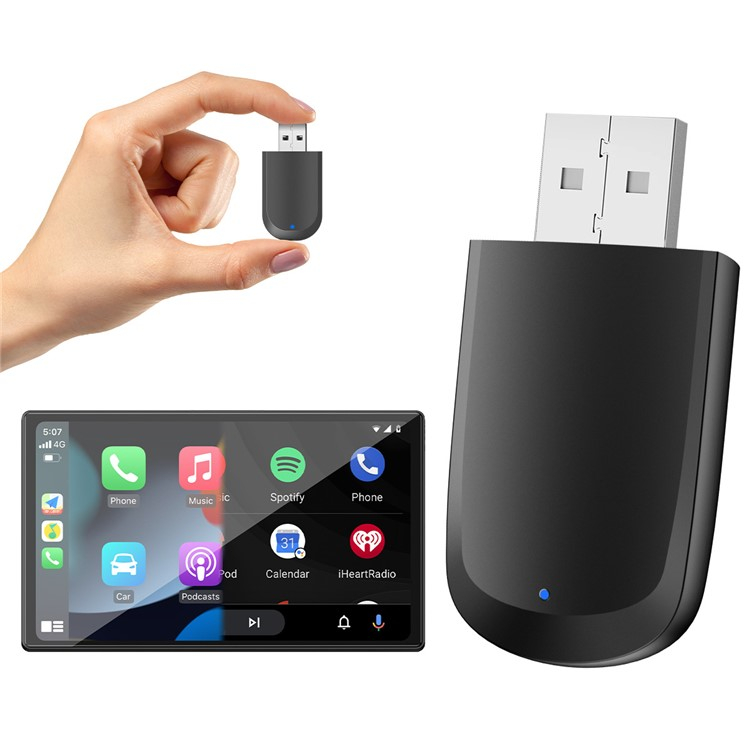 Wireless Bluetooth Android Auto / Apple Carplay KFZ USB A / USB C Adapter für Android / iOS Smartphones (Google Assistant / Siri) - Schwarz