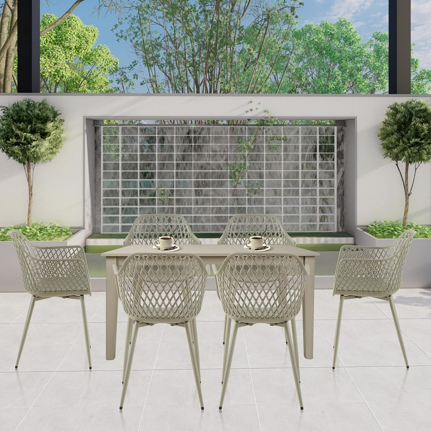 Gartenstuhl 6er Set, Outdoor Stuhl mit Armlehne, Armlehnensessel Loungesessel Lehnstühle, Gartenstühle 120 kg belastbar, Grau