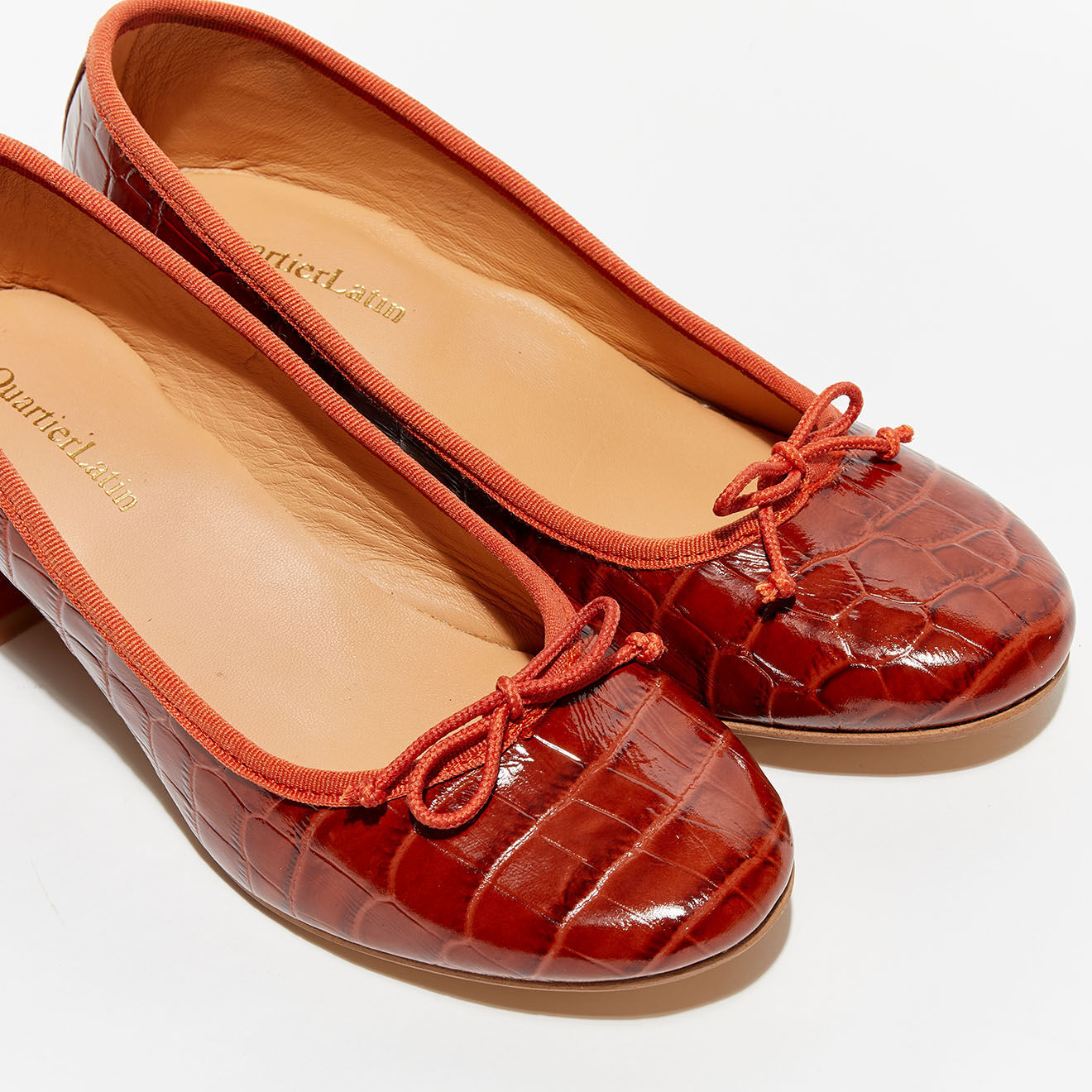 Quartier Latin Ballerines en Cuir croco Albane rouges - Talon 4 cm